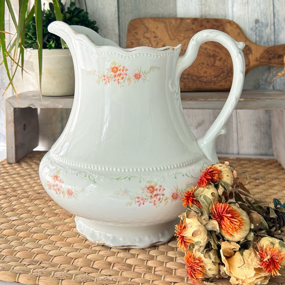 🌴 Charming Antique W.H. Grindley Washbowl Pitcher w/ Floral Prints